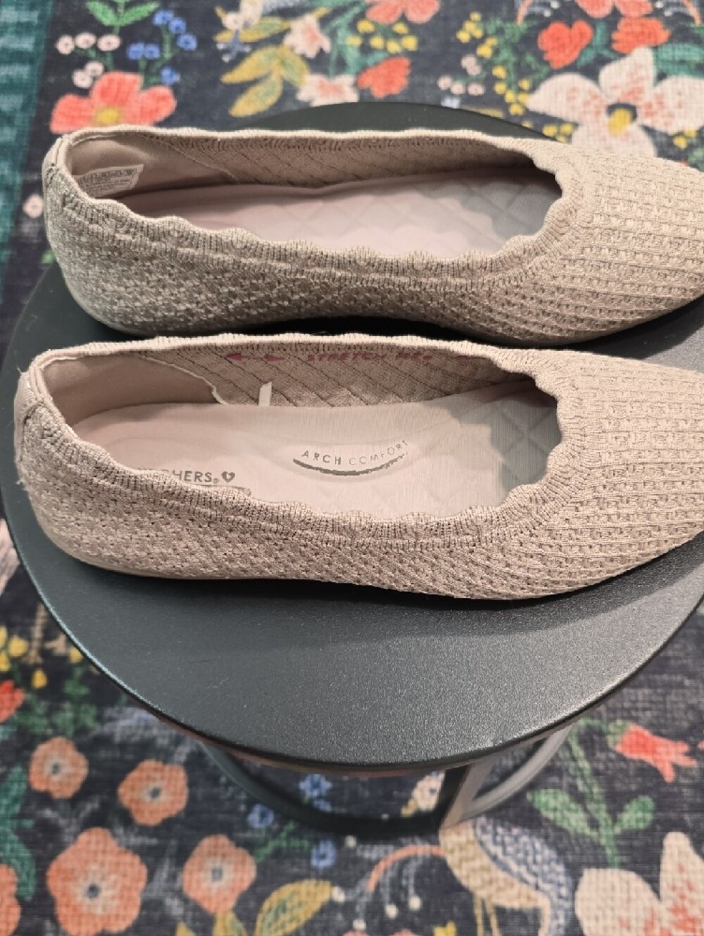 Skechers Women's Light Beige Knit Slip-On Flats - Picture 2 of 6